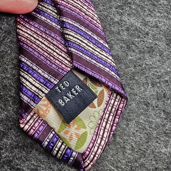Ted Baker Tie 100% Italian Silk Repp Purple Designer London Luxury USA 59" - Picture 9 of 13
